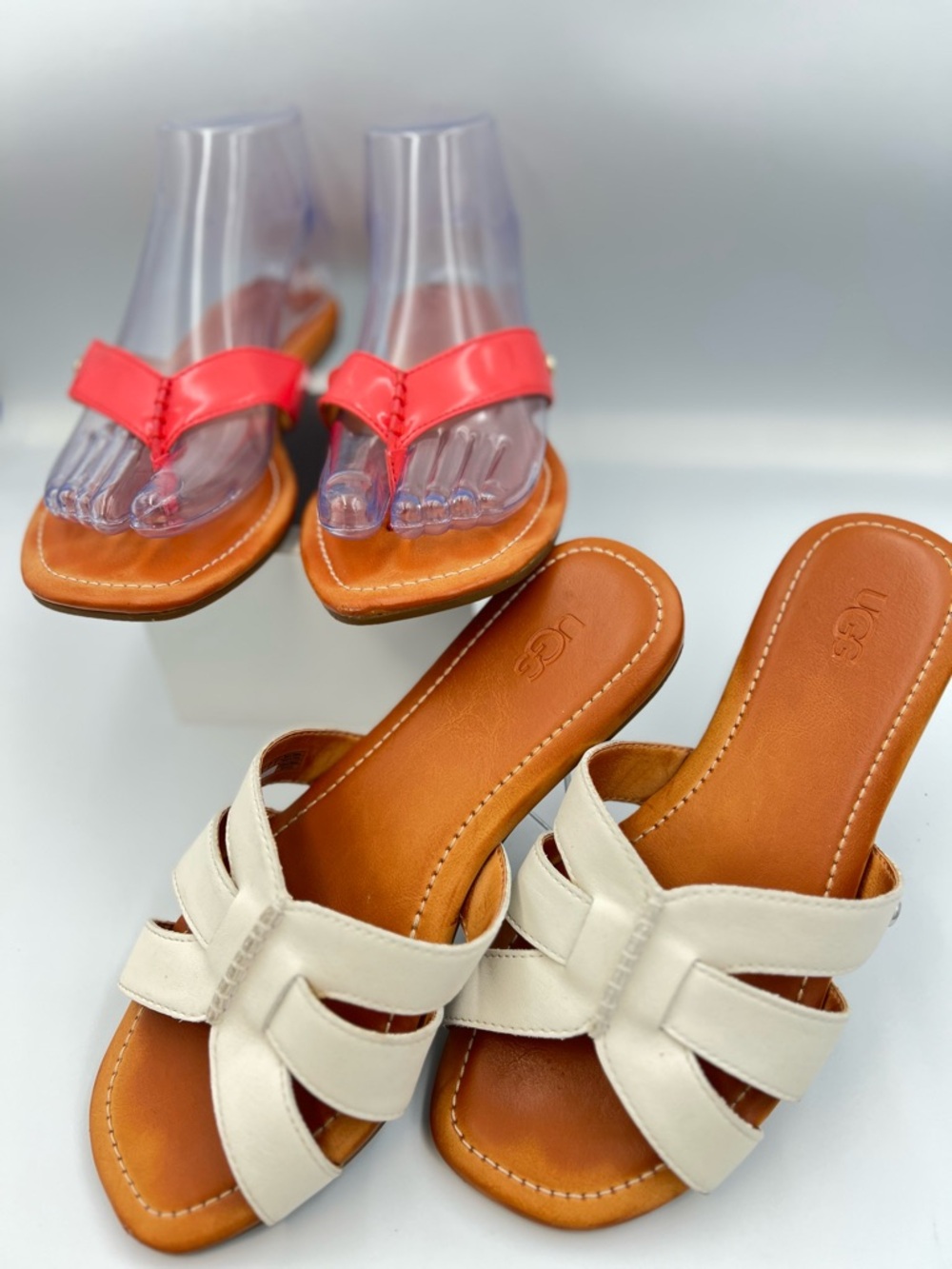 UGG Women's Cream Slide Sandals and Coral Thong Sandals